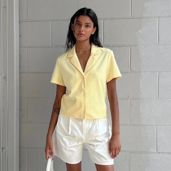 Oak + Fort Butter Yellow Cropped Blouse - Picture 1 of 7